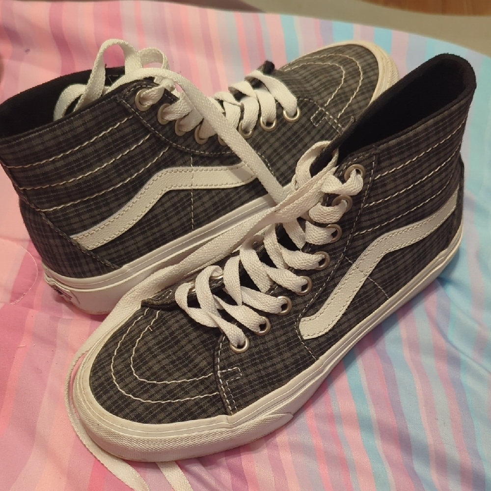 Vans Men's Checkered High-Top Sneakers - Black and White